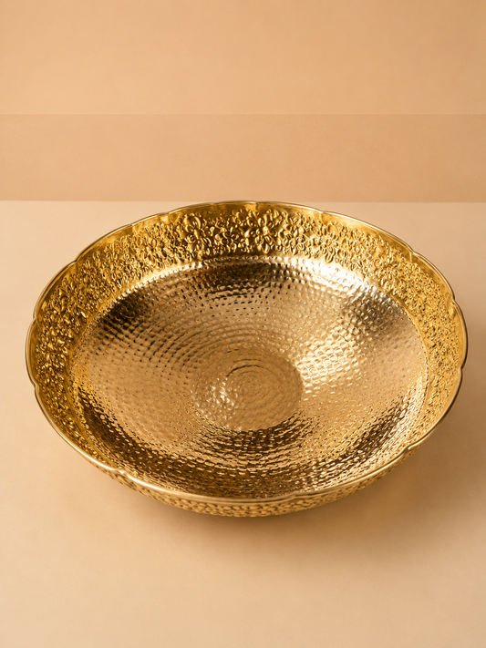 Pure Brass Imperial Bowl, Hammered Bottom, Carving Top