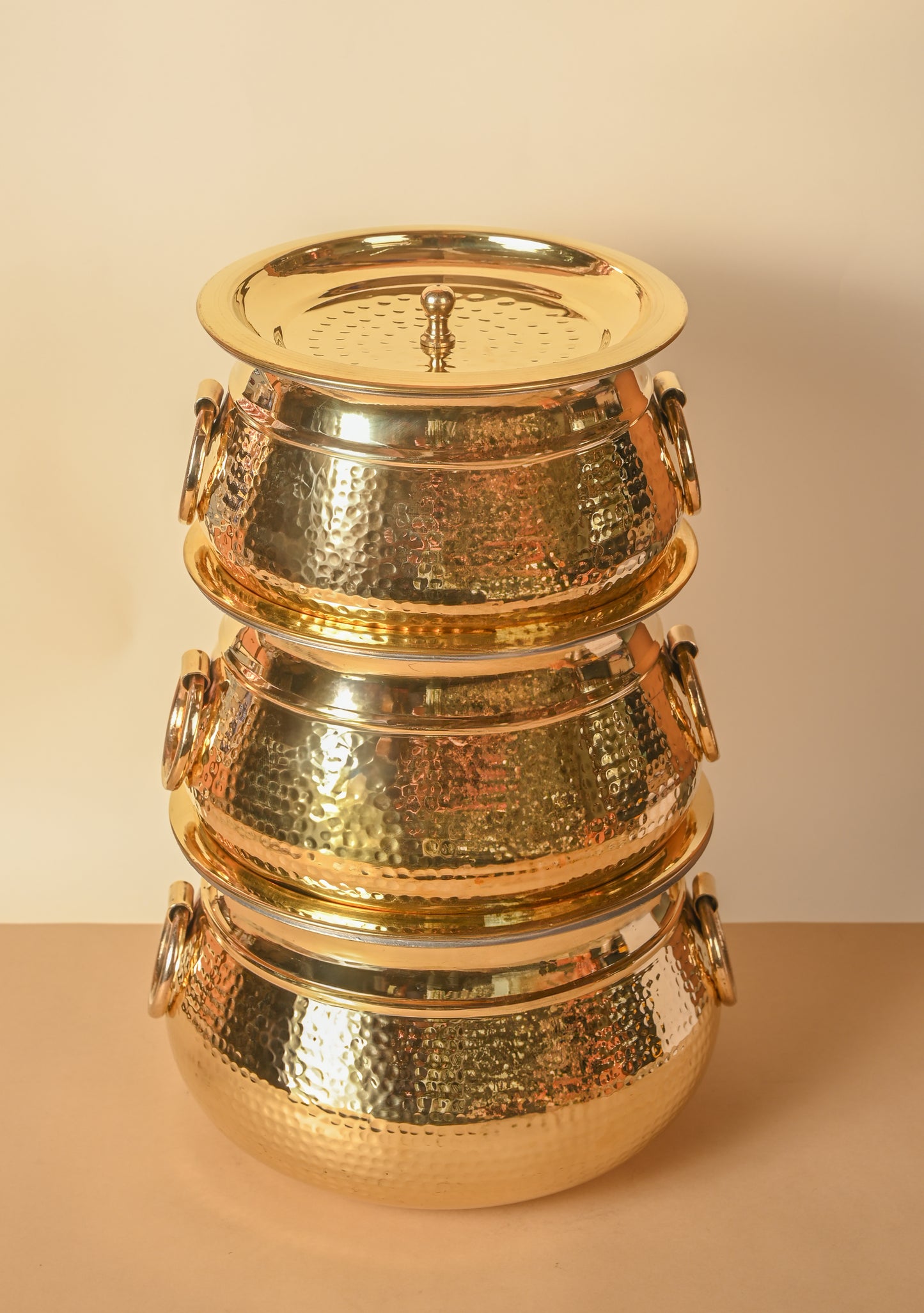 Brass Deg for Cooking & Serving, Pure Brass with Tin Coating Inside, Hammered Handi