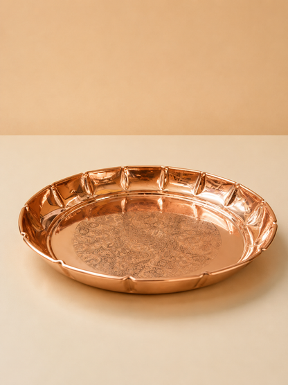 Copper Lotus Plate, Banrasi Etching, Pure Copper Handmade Plate
