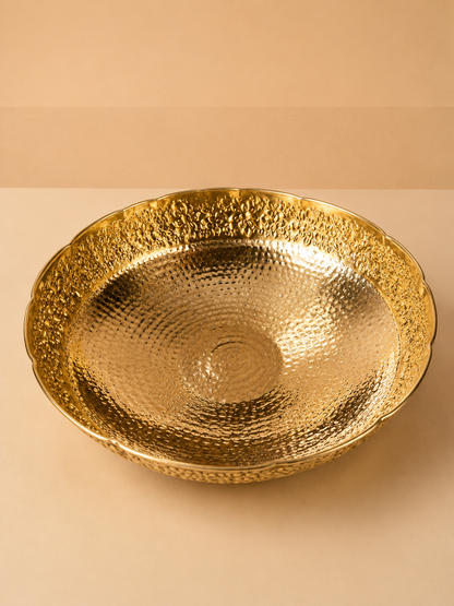 Pure Brass Imperial Bowl, Hammered Bottom, Carving Top