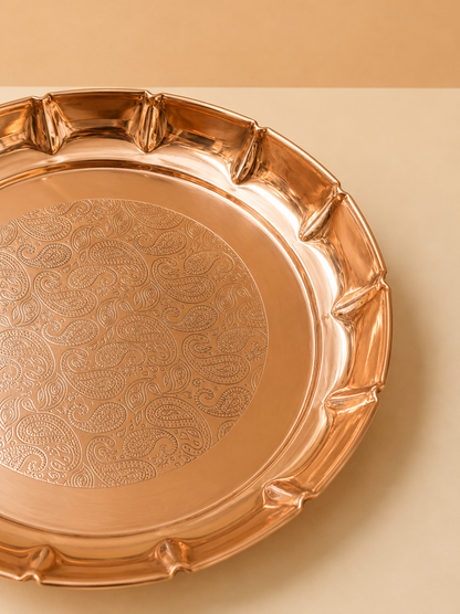 Copper Lotus Plate, Banrasi Etching, Pure Copper Handmade Plate