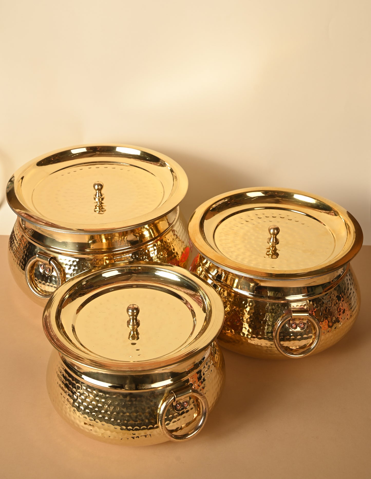 Brass Deg for Cooking & Serving, Pure Brass with Tin Coating Inside, Hammered Handi