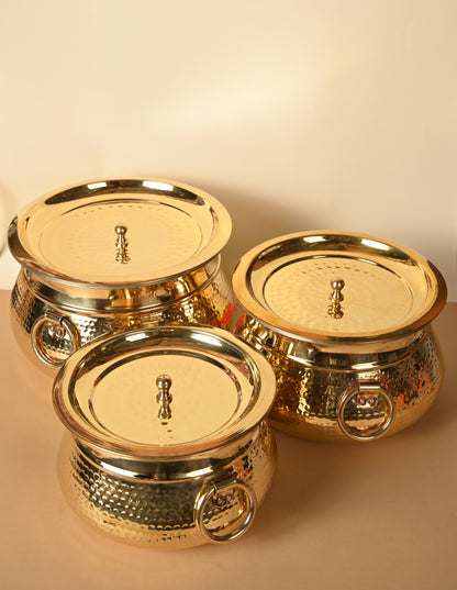 Brass Deg for Cooking & Serving, Pure Brass with Tin Coating Inside, Hammered Handi