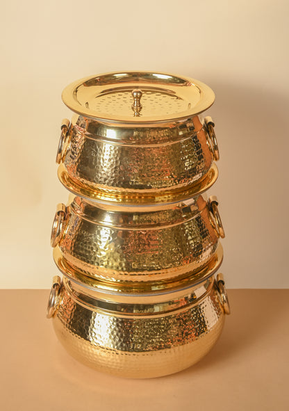 Brass Deg for Cooking & Serving, Pure Brass with Tin Coating Inside, Hammered Handi