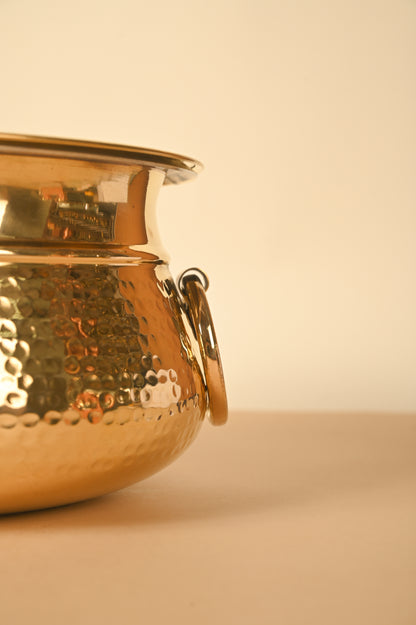 Brass Deg for Cooking & Serving, Pure Brass with Tin Coating Inside, Hammered Handi