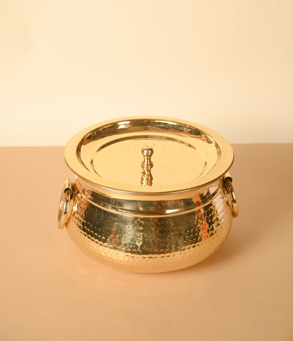 Brass Deg for Cooking & Serving, Pure Brass with Tin Coating Inside, Hammered Handi