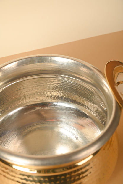 Brass Deg for Cooking & Serving, Pure Brass with Tin Coating Inside, Hammered Handi