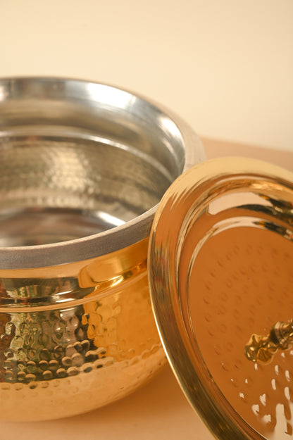 Brass Deg for Cooking & Serving, Pure Brass with Tin Coating Inside, Hammered Handi