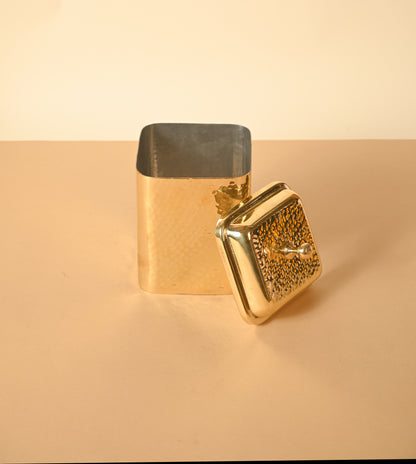 Brass Square Dabba with Knob, Hammered Container for Storage | Multipurpose Storage Box | Set of 3