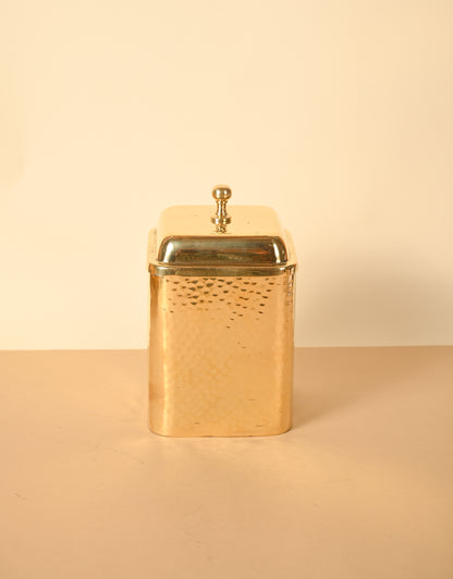 Brass Square Dabba with Knob, Hammered Container for Storage | Multipurpose Storage Box | Set of 3