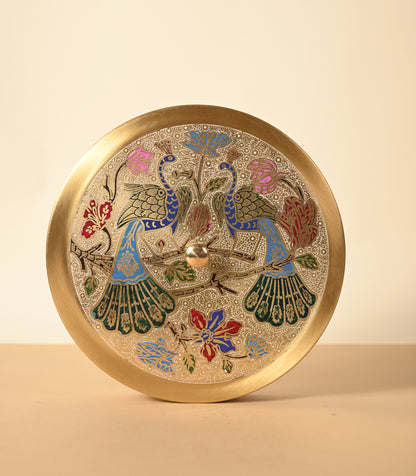 Brass 8" Masala Box | Meena Work Masala dabba | Pure brass | Peacock meena