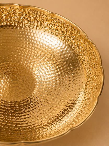 Pure Brass Imperial Bowl, Hammered Bottom, Carving Top