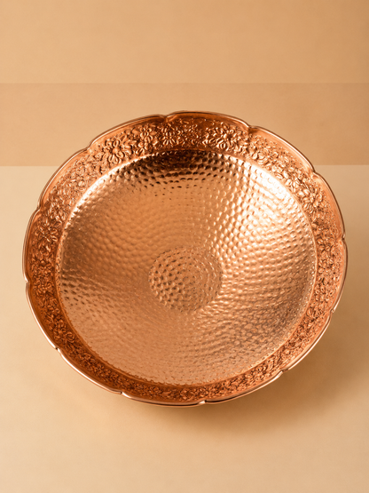 Pure Copper 8” Imperial Bowl, Carving & Hammered Finish